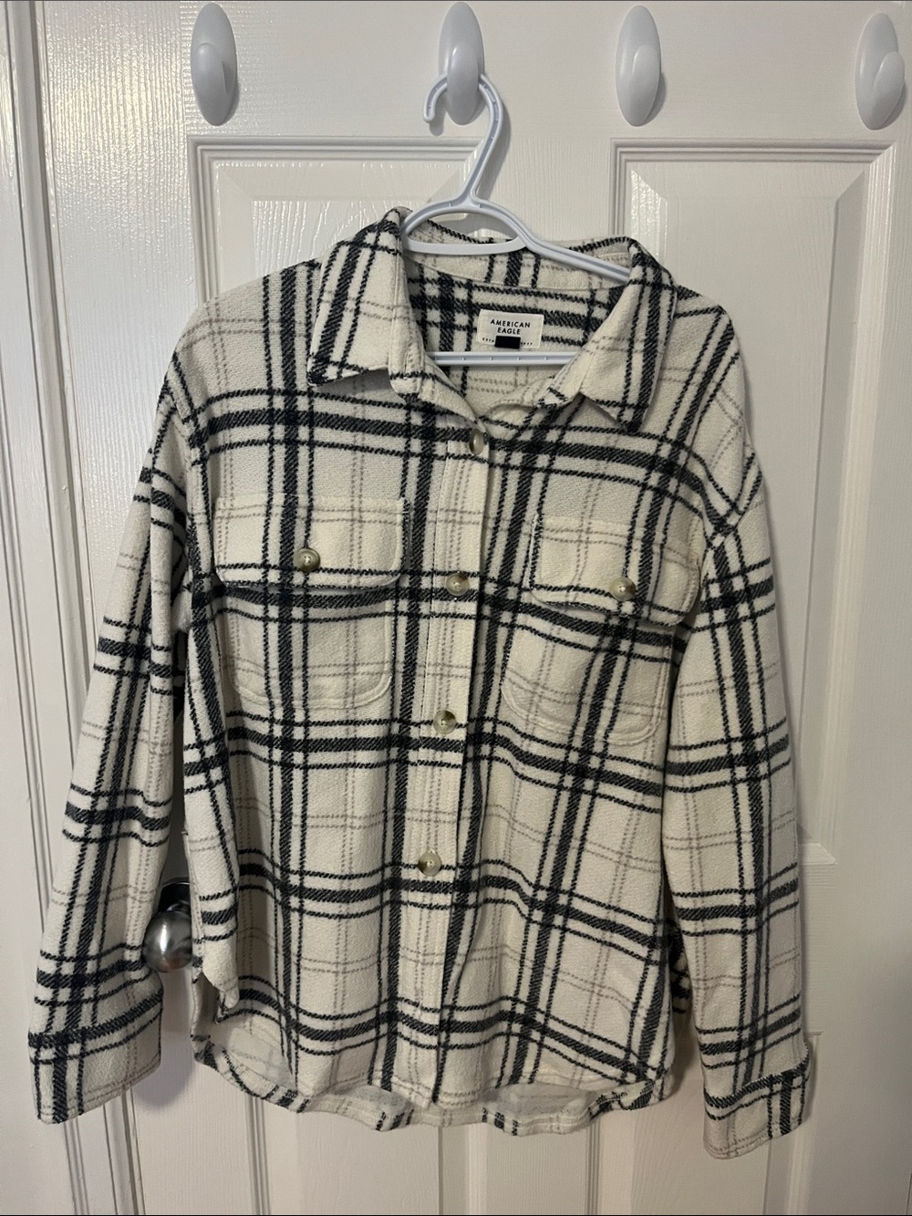 American Eagle Outfitters Black and White Plaid Utility Shacket